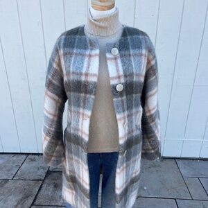 Alysi Alpaca Mohair Wool Blend Chocolat Plaid Cocoon Coat Size 6